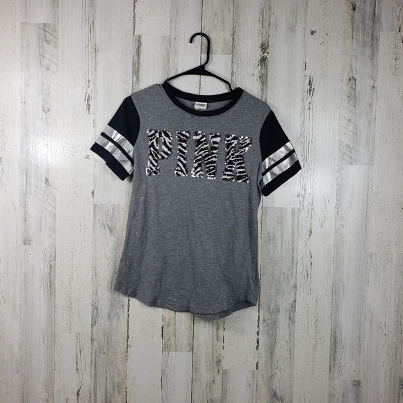 Pink Victoria's secret VS black, gray, white sequin tshirt women's size XS - Picture 8 of 8